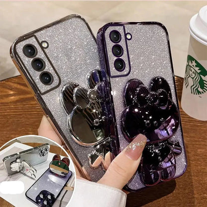 Rabbit Makeup Mirror Plating Phone Holder Case For Samsung