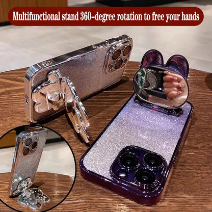 Rabbit Makeup Mirror Plating Phone Holder Case For Samsung